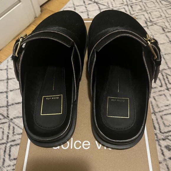Dolce Vita Sunday Onyx Black Calf Hair Slip-On Mule w Gold Buckle Size 6 NIB - Picture 7 of 10